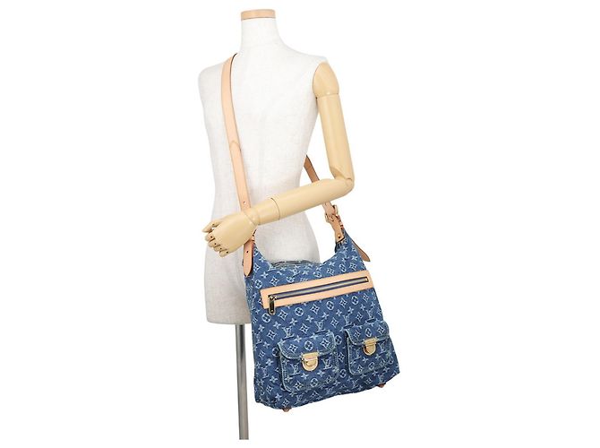 Louis Vuitton Monogram Denim Baggy GM Schultertasche Blau Gelb - Ansicht 5