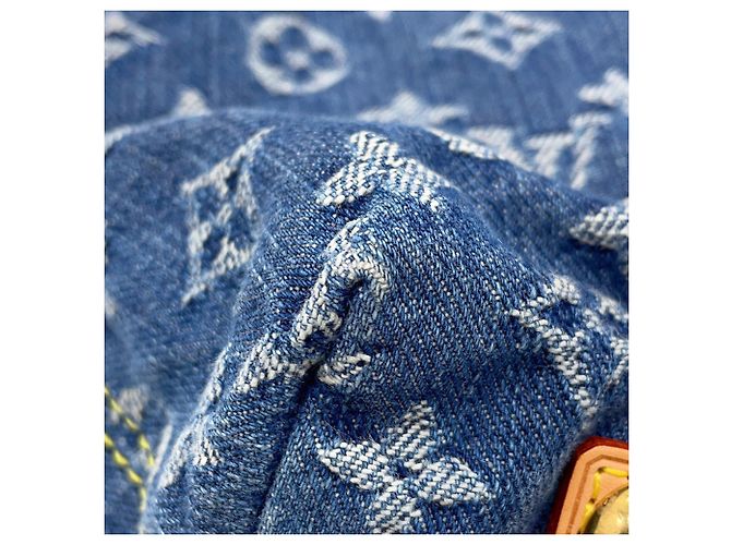 Louis Vuitton Monogram Denim Baggy GM Schultertasche Blau Gelb - Ansicht 8