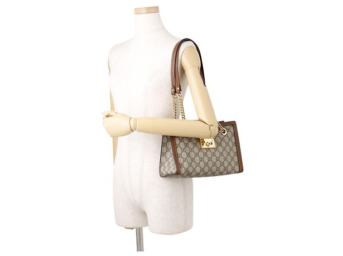Padlock Borsa a tracolla Gucci GG Supreme con lucchetto Marrone Beige - vista 4