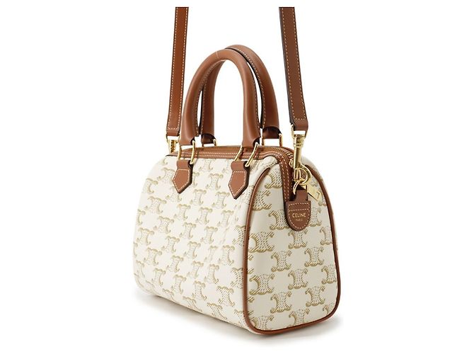 Céline Bolsa Boston Small Triomphe Celine Marrom Bege - vista 2