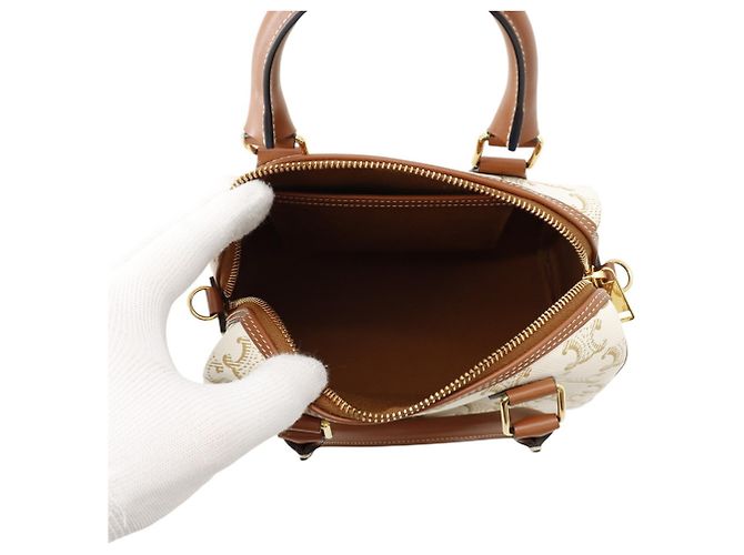 Céline Bolsa Boston Small Triomphe Celine Marrom Bege - vista 6
