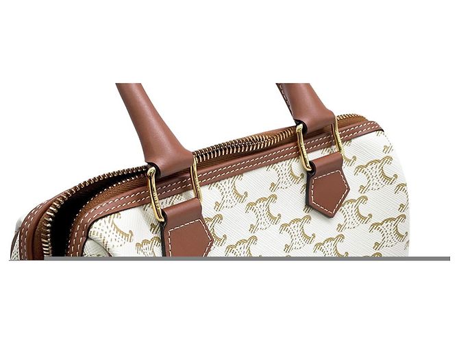 Céline Bolsa Boston Small Triomphe Celine Marrom Bege - vista 7