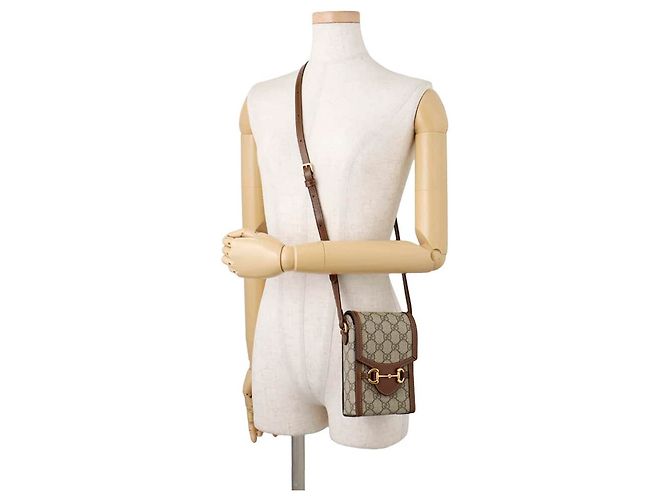 Borsa a tracolla Gucci GG Supreme Horsebit Marrone Beige - vista 4