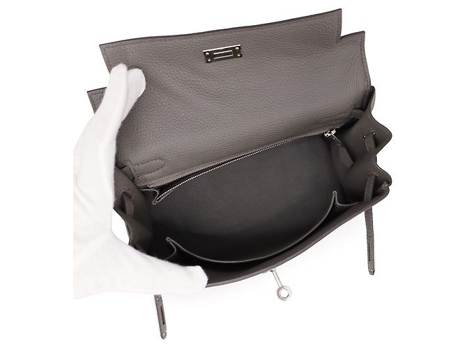 Hermès Borsa Hermes Kelly 25 in pelle Togo Etain Grigio - vista 6