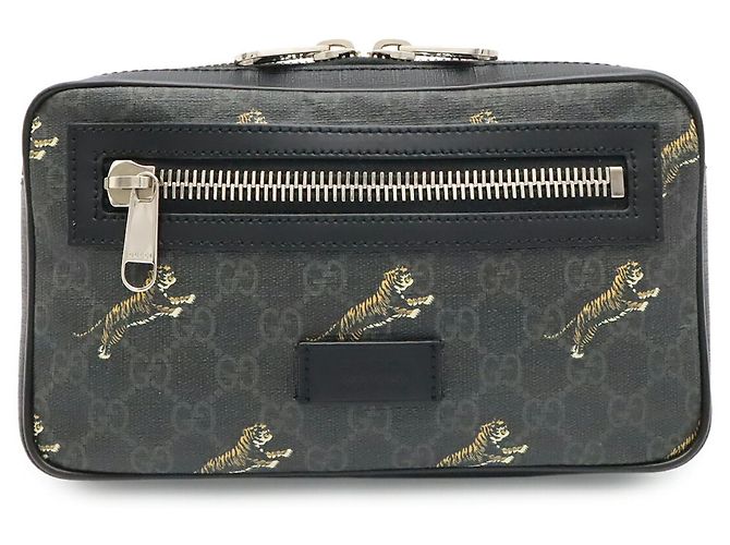 Borsa a tracolla Gucci GG Supreme Web Line Tiger Nero Grigio antracite - vista 2