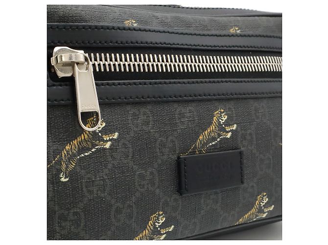 Borsa a tracolla Gucci GG Supreme Web Line Tiger Nero Grigio antracite - vista 9