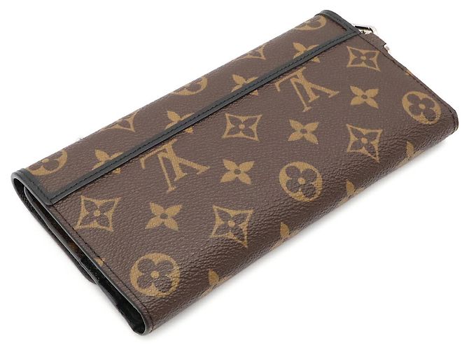 Louis Vuitton Monogram Macassar Portefeuille Long Tri-fold Wallet Marrone Nero Monogramma - vista 3