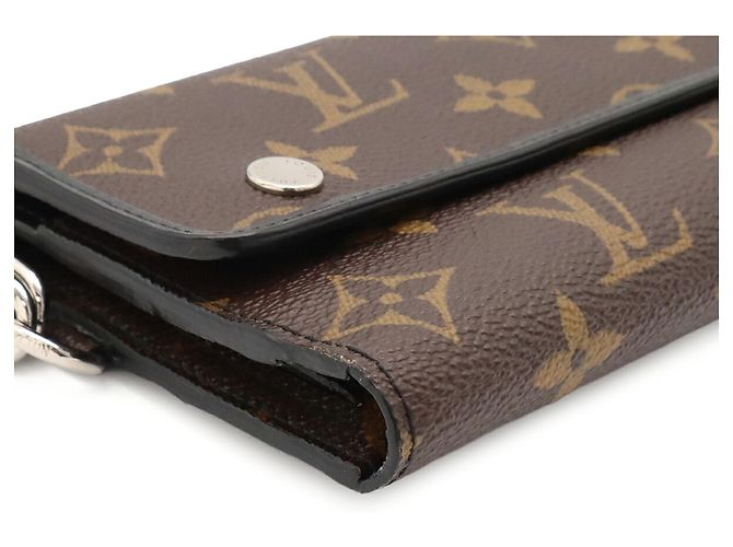 Louis Vuitton Monogram Macassar Portefeuille Long Tri-fold Wallet Marrone Nero Monogramma - vista 4