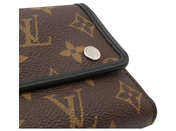 Louis Vuitton Monogram Macassar Portefeuille Long Tri-fold Wallet Marrone Nero Monogramma - vista 6