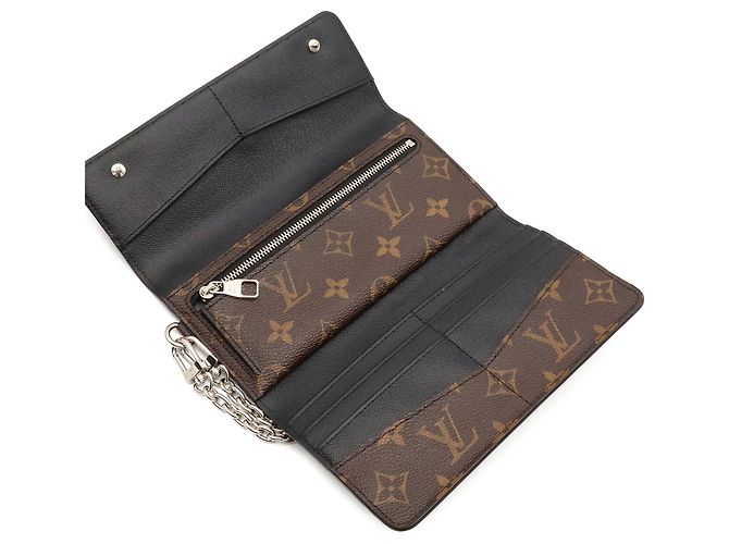 Louis Vuitton Monogram Macassar Portefeuille Long Tri-fold Wallet Marrone Nero Monogramma - vista 7