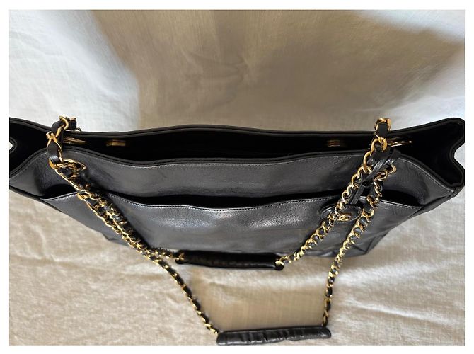 Chanel gesteppte mattschwarze Leder-Shopper-Tasche - Ansicht 5