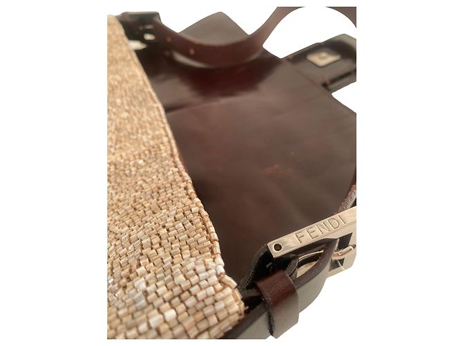 Borsa Baguette con perline Fendi - Pelle Beige / Champagne / Crema e Marrone, SHW - vista 13
