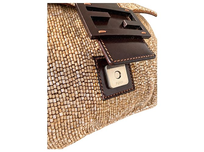 Borsa Baguette con perline Fendi - Pelle Beige / Champagne / Crema e Marrone, SHW - vista 14