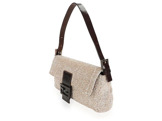 Borsa Baguette con perline Fendi - Pelle Beige / Champagne / Crema e Marrone, SHW - vista 2