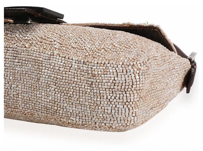 Borsa Baguette con perline Fendi - Pelle Beige / Champagne / Crema e Marrone, SHW - vista 3