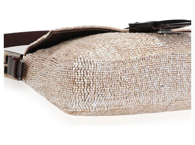Borsa Baguette con perline Fendi - Pelle Beige / Champagne / Crema e Marrone, SHW - vista 4