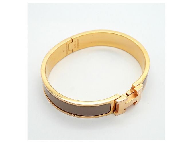 Bracciale Hermès Clic Clac PM GP Plated Gold Greige Donna D'oro Grigio - vista 2
