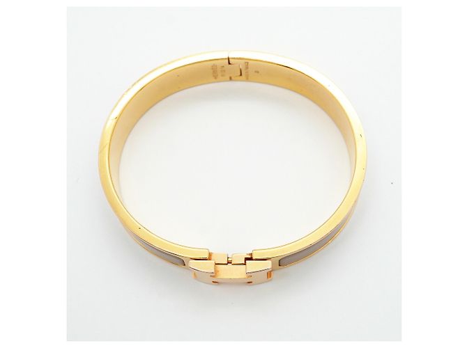Bracciale Hermès Clic Clac PM GP Plated Gold Greige Donna D'oro Grigio - vista 3