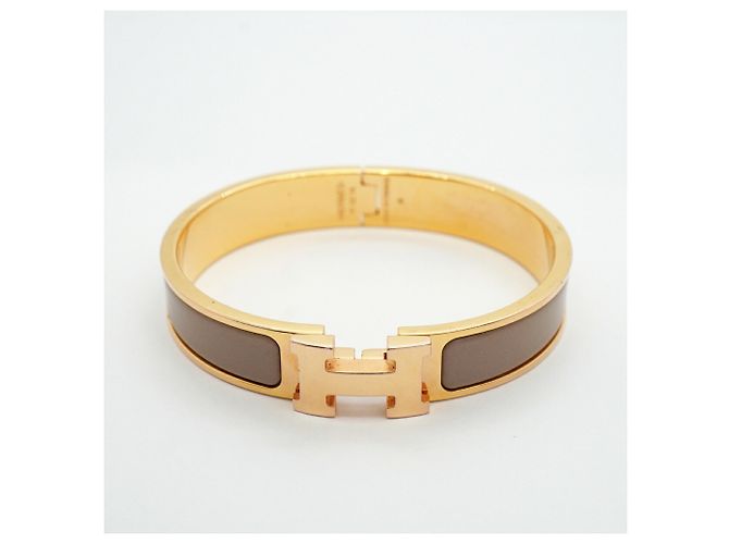 Bracciale Hermès Clic Clac PM GP Plated Gold Greige Donna D'oro Grigio - vista 4