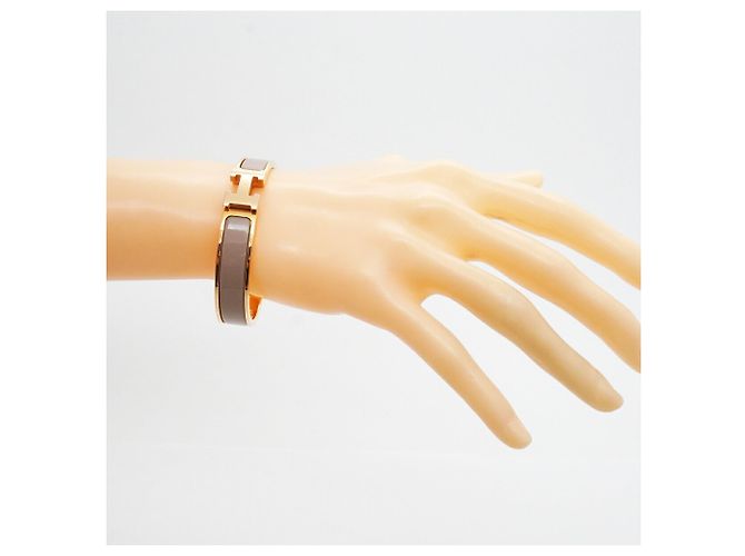 Bracciale Hermès Clic Clac PM GP Plated Gold Greige Donna D'oro Grigio - vista 6