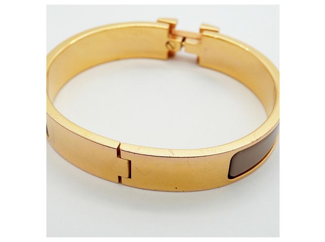 Bracciale Hermès Clic Clac PM GP Plated Gold Greige Donna D'oro Grigio - vista 7
