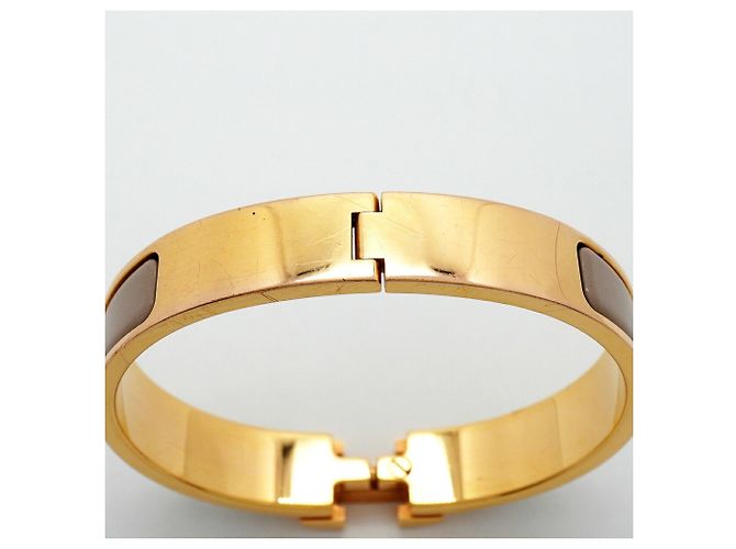 Bracciale Hermès Clic Clac PM GP Plated Gold Greige Donna D'oro Grigio - vista 8