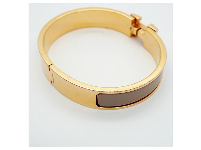 Bracciale Hermès Clic Clac PM GP Plated Gold Greige Donna D'oro Grigio - vista 9