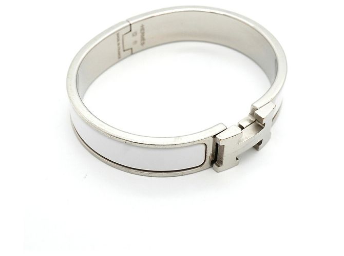 Brazalete Hermès Clic Clac PM Plata Blanco - vista 2