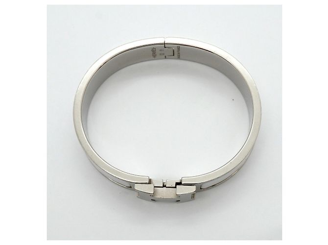 Brazalete Hermès Clic Clac PM Plata Blanco - vista 3