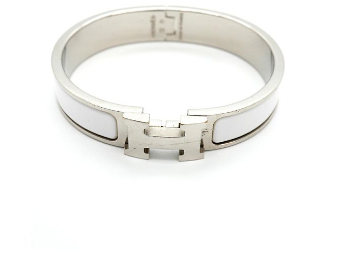 Brazalete Hermès Clic Clac PM Plata Blanco - vista 4