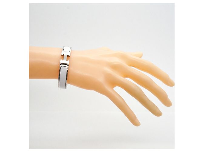 Brazalete Hermès Clic Clac PM Plata Blanco - vista 6