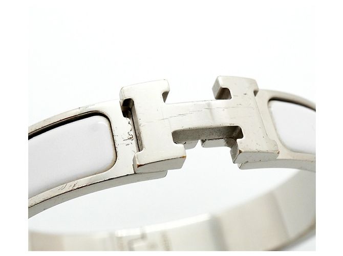 Brazalete Hermès Clic Clac PM Plata Blanco - vista 7
