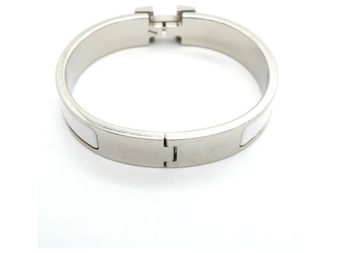 Brazalete Hermès Clic Clac PM Plata Blanco - vista 9