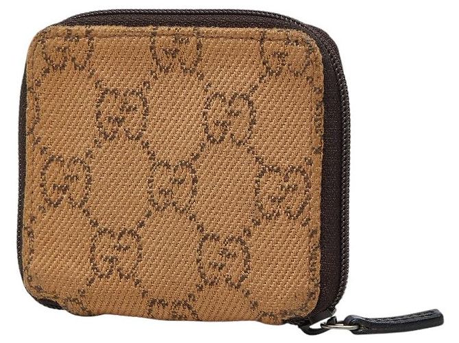 Gucci GG Canvas Round Zip Coin Case Brown Beige - view 2