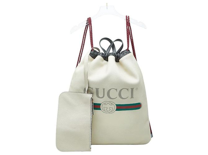Gucci Shelley Line Rucksack mit Kordzug Braun Beige - Ansicht 9