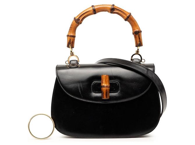 Borsa Gucci Bamboo in pelle nera Nero - vista 8