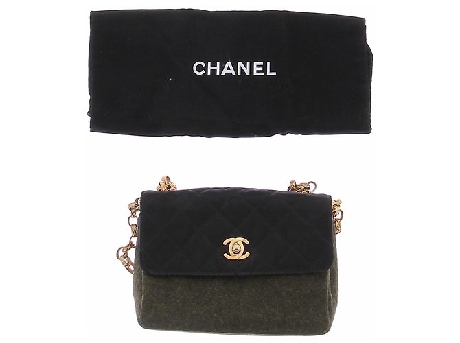 Borsa Chanel in pelle nera e kaki 18cm Nero - vista 8