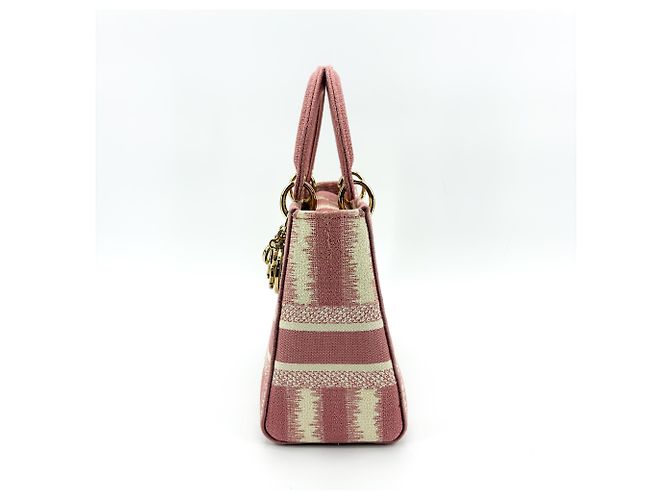 Christian Dior Lady D-Lite Canvas Ricamato Medium Rosa - vista 3