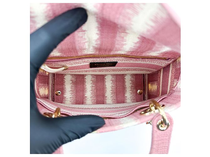 Christian Dior Lady D-Lite Canvas Ricamato Medium Rosa - vista 5