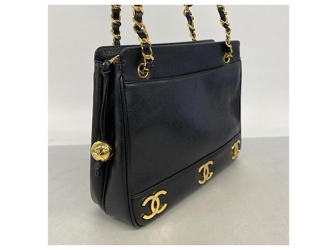 Borsa a tracolla Chanel in vitello martellato nero - vista 2