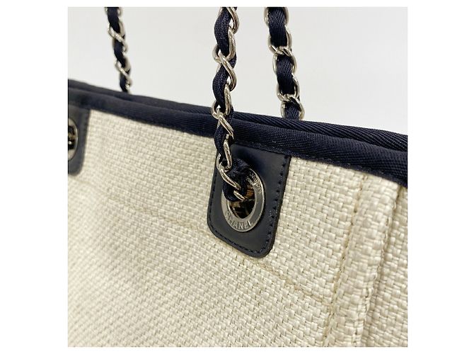Chanel Deauville Raffia Chain Tote Bag Roh Marineblau - Ansicht 10