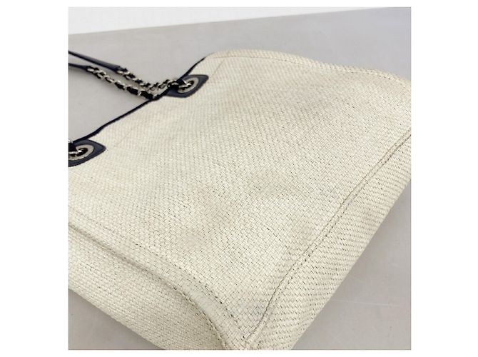 Chanel Deauville Raffia Chain Tote Bag Roh Marineblau - Ansicht 11