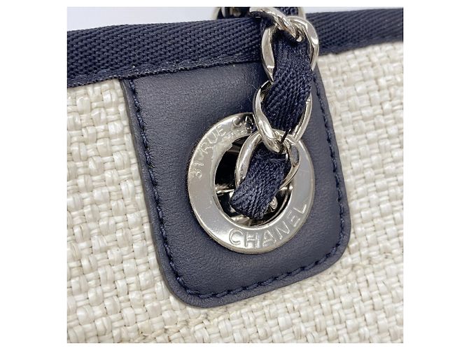 Chanel Deauville Raffia Chain Tote Bag Roh Marineblau - Ansicht 13