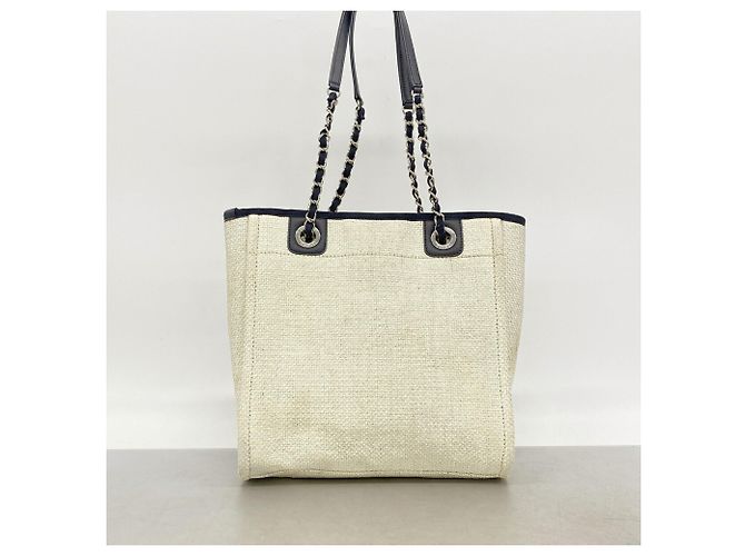 Chanel Deauville Raffia Chain Tote Bag Roh Marineblau - Ansicht 14