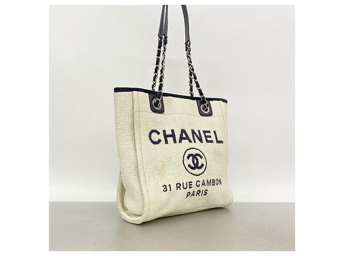 Chanel Deauville Raffia Chain Tote Bag Roh Marineblau - Ansicht 2