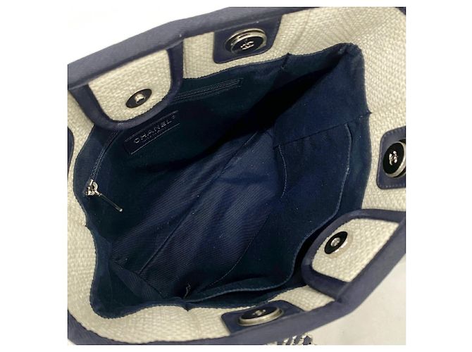 Chanel Deauville Raffia Chain Tote Bag Roh Marineblau - Ansicht 4