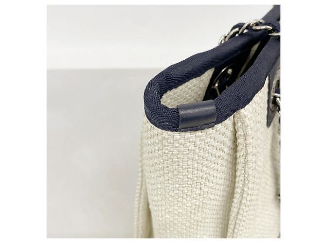 Chanel Deauville Raffia Chain Tote Bag Roh Marineblau - Ansicht 8