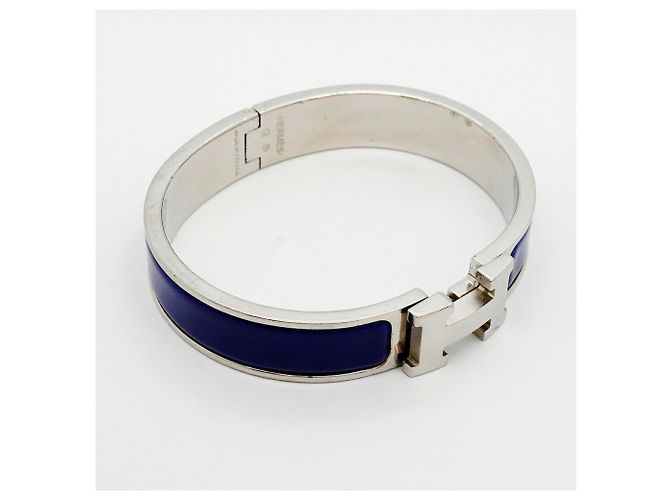 Hermès Clic Clac PM Armreif in Silber und Blau - Ansicht 2