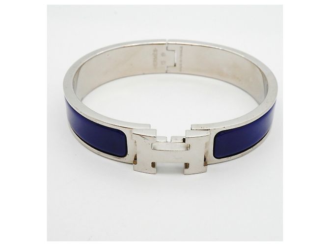 Hermès Clic Clac PM Armreif in Silber und Blau - Ansicht 4