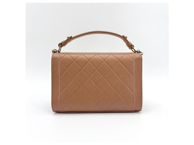 Chanel Label Click Flap Quilted Calfskin Small Marrone - vista 2